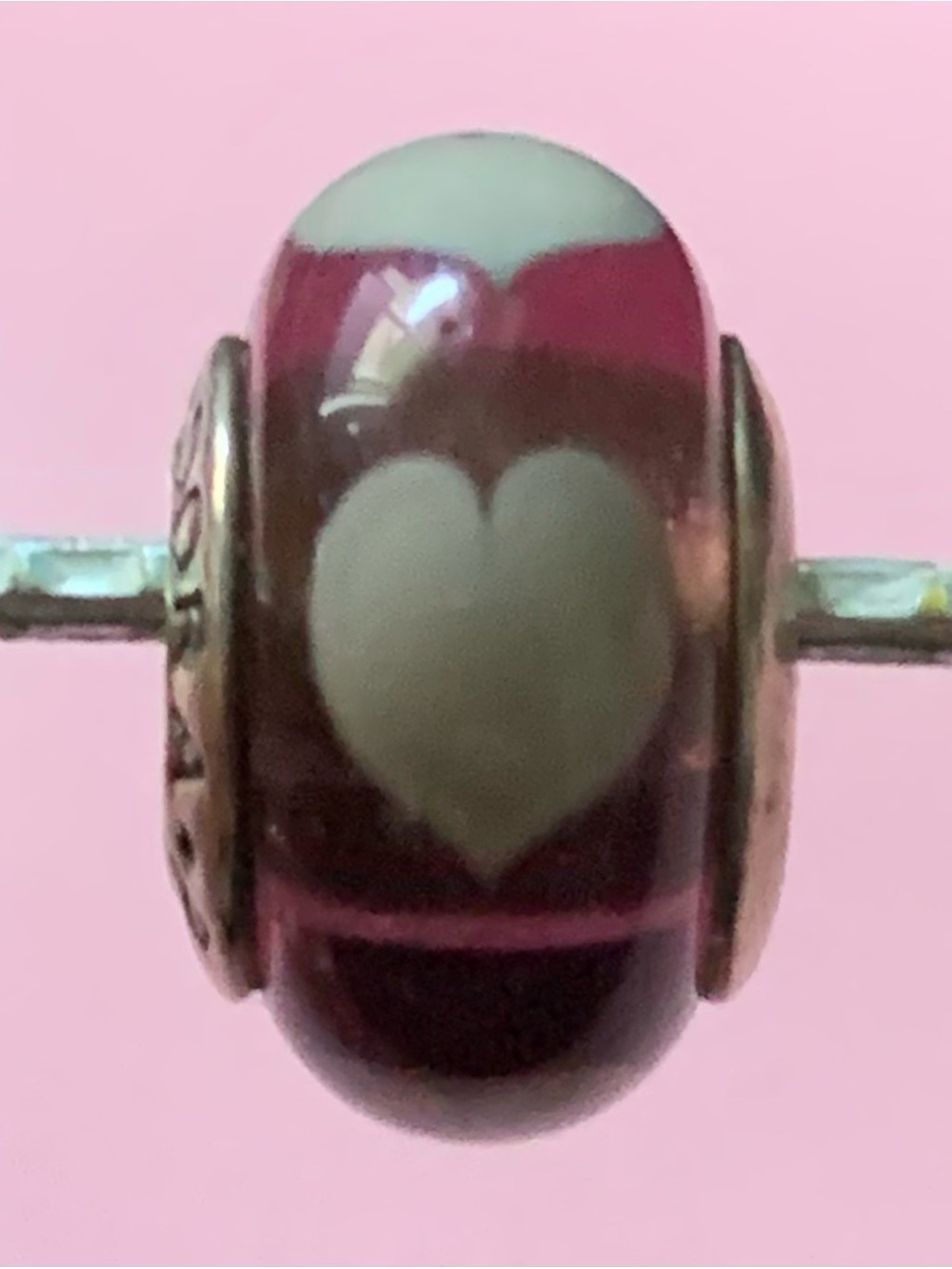 Authentic Retired Purple Pandora Hearts Murano Glass Charm (Item #790659)